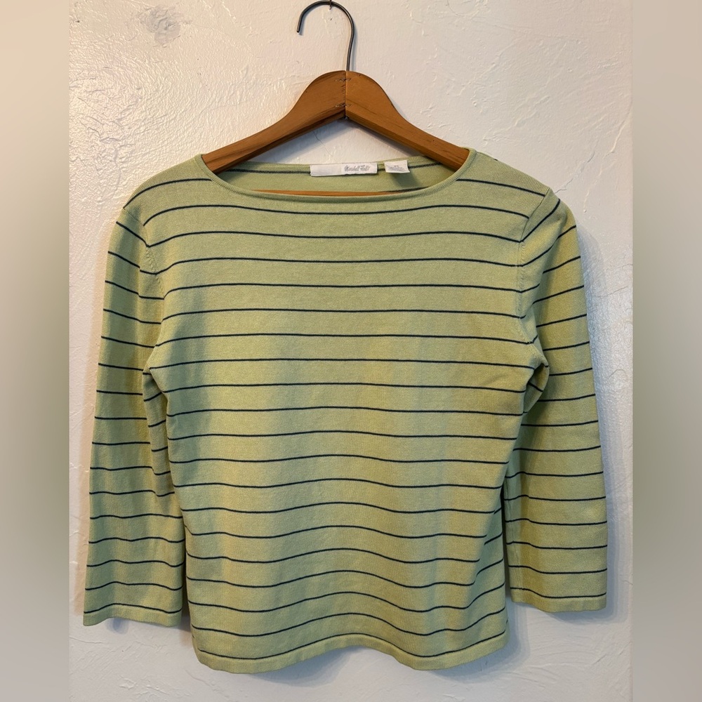 Vintage Marshall Fields Boatneck Mint Green and Navy Stripes XS fits like S